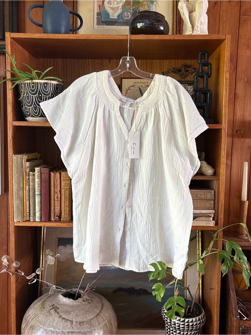 C by One Cream Cotton Gauze Top 1X NWT
